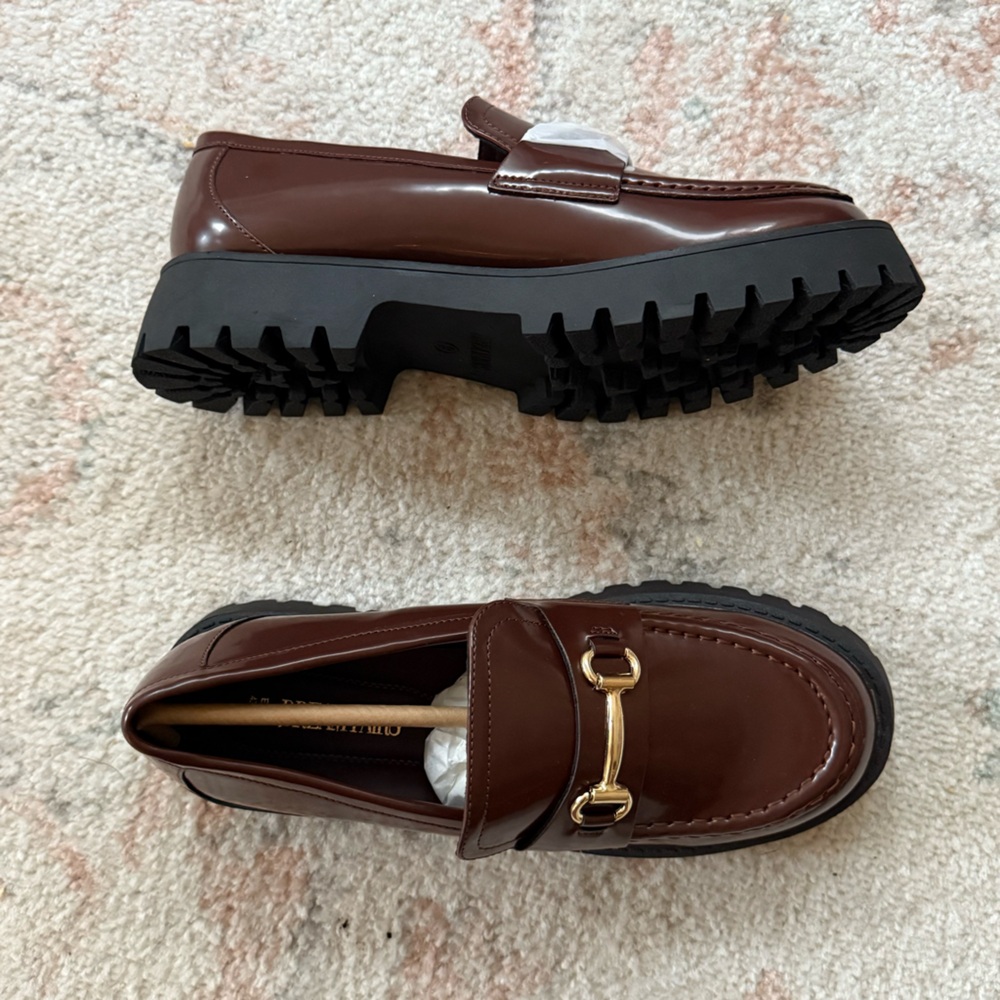 Brown Faux Leather Loafers with buckle sz 9